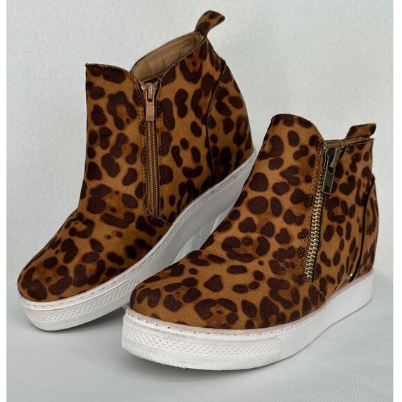 Bamboo Rise Leopard Print Sneaker Wedge Women's Fashion Suede Ankle Boots  8.5 - Picture 1 of 7